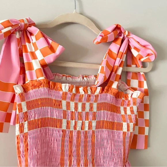 Pink & Orange Patchwork Maxi Dress Tie Strap Summer Dress Beach Vacation Dress - Picture 6 of 8